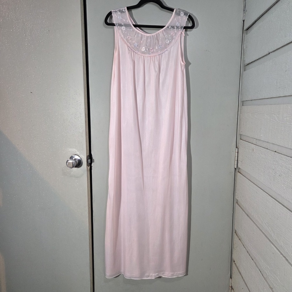 Vtg Spotlight Nightgown Small Pink Sleeveless Nylon Maxi Floral Lace Lightweight